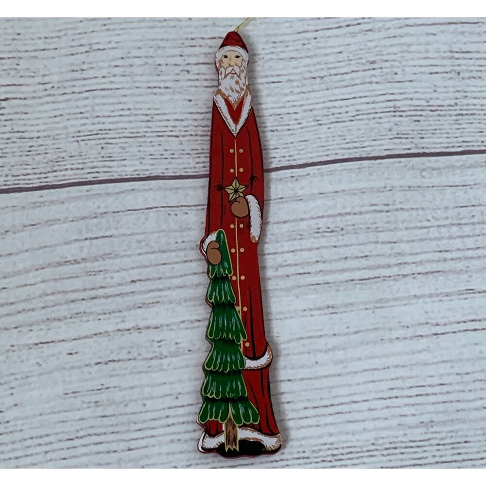 Vintage Wooden Father Christmas Santa Claus Christmas Tree Ornament 6" Tall
